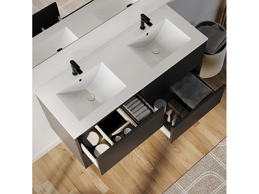 Meuble de salle de bain 120cm avec double vasque - 4 tiroirs - noir - MONA