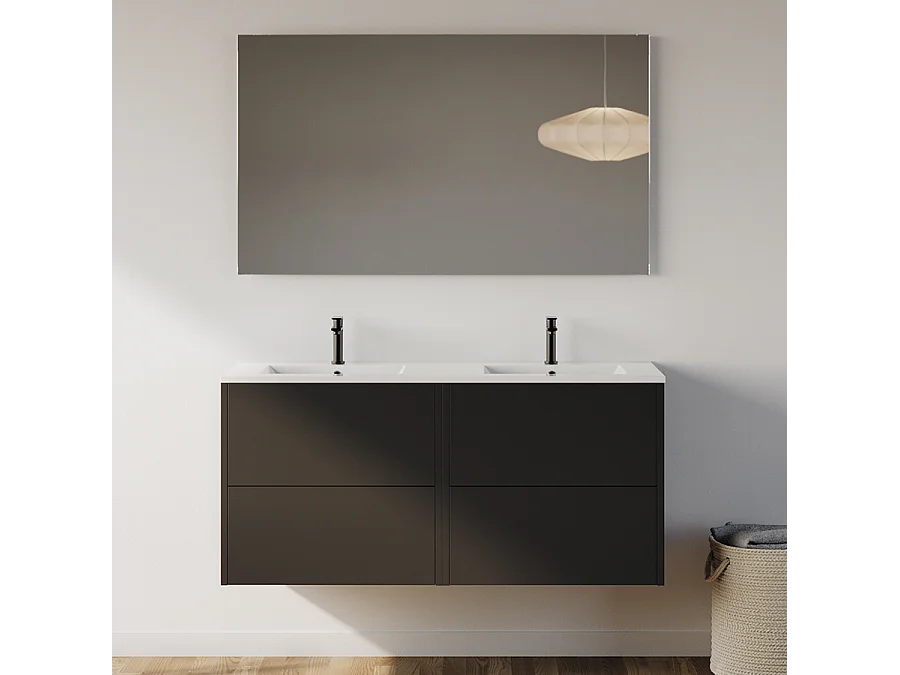 Meuble de salle de bain 120cm avec double vasque - 4 tiroirs - noir - MONA