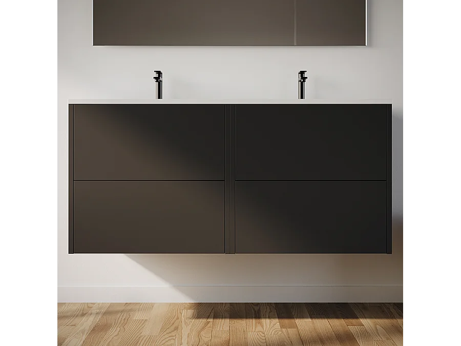 Meuble de salle de bain 120cm avec double vasque - 4 tiroirs - noir - MONA