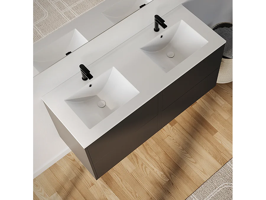 Meuble de salle de bain 120cm avec double vasque - 4 tiroirs - noir - MONA