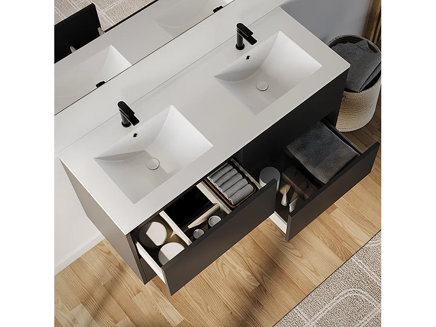 Meuble de salle de bain 120cm avec double vasque - 4 tiroirs - noir - MONA
