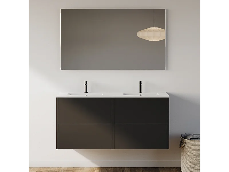 Meuble de salle de bain 120cm avec double vasque - 4 tiroirs - noir - MONA