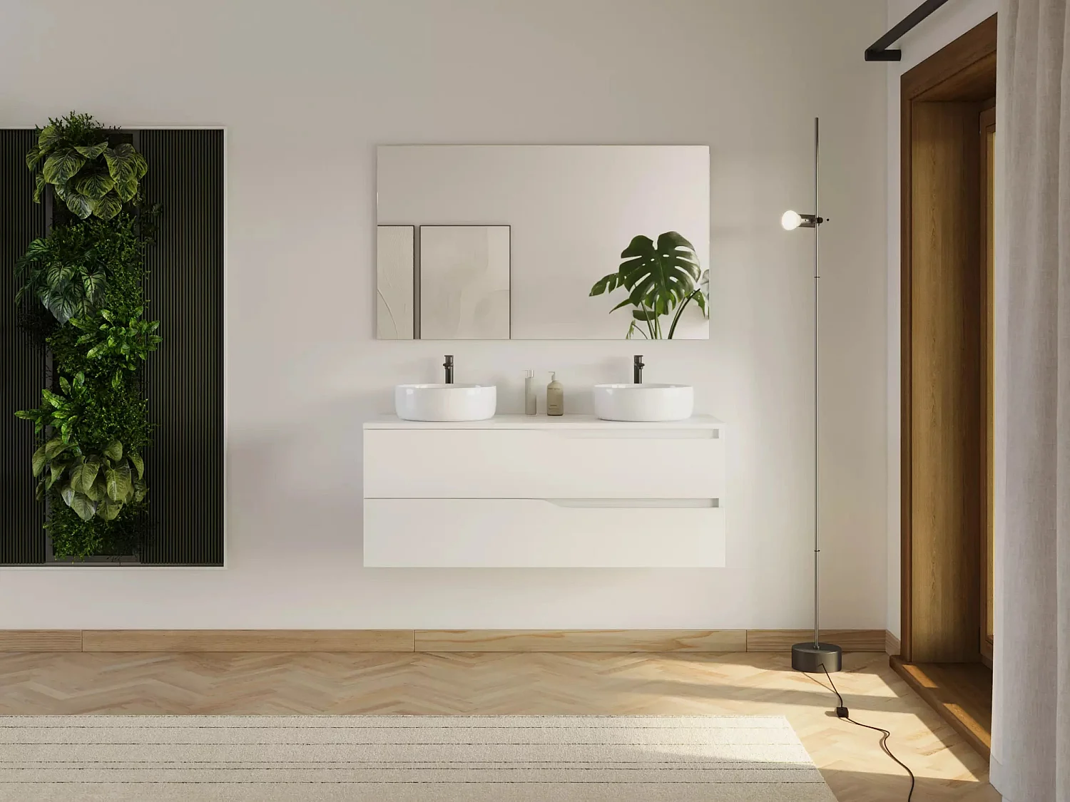 Meuble de salle de bain 120cm avec plateau et 2 vasques à poser Ares - 2 tiroirs - sans miroir - blanc - LUNA