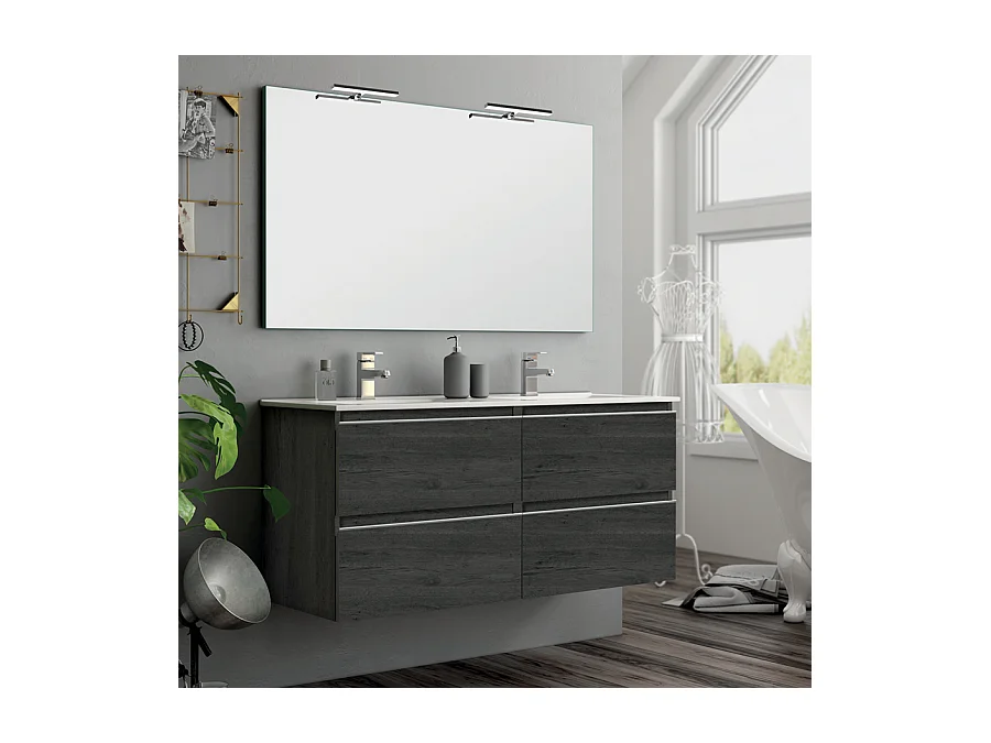 Meuble de salle de bain 140cm double vasque - 4 tiroirs - BALEA - ebony (bois noir)