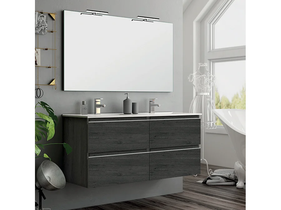 Meuble de salle de bain 140cm double vasque - 4 tiroirs - BALEA - ebony (bois noir)