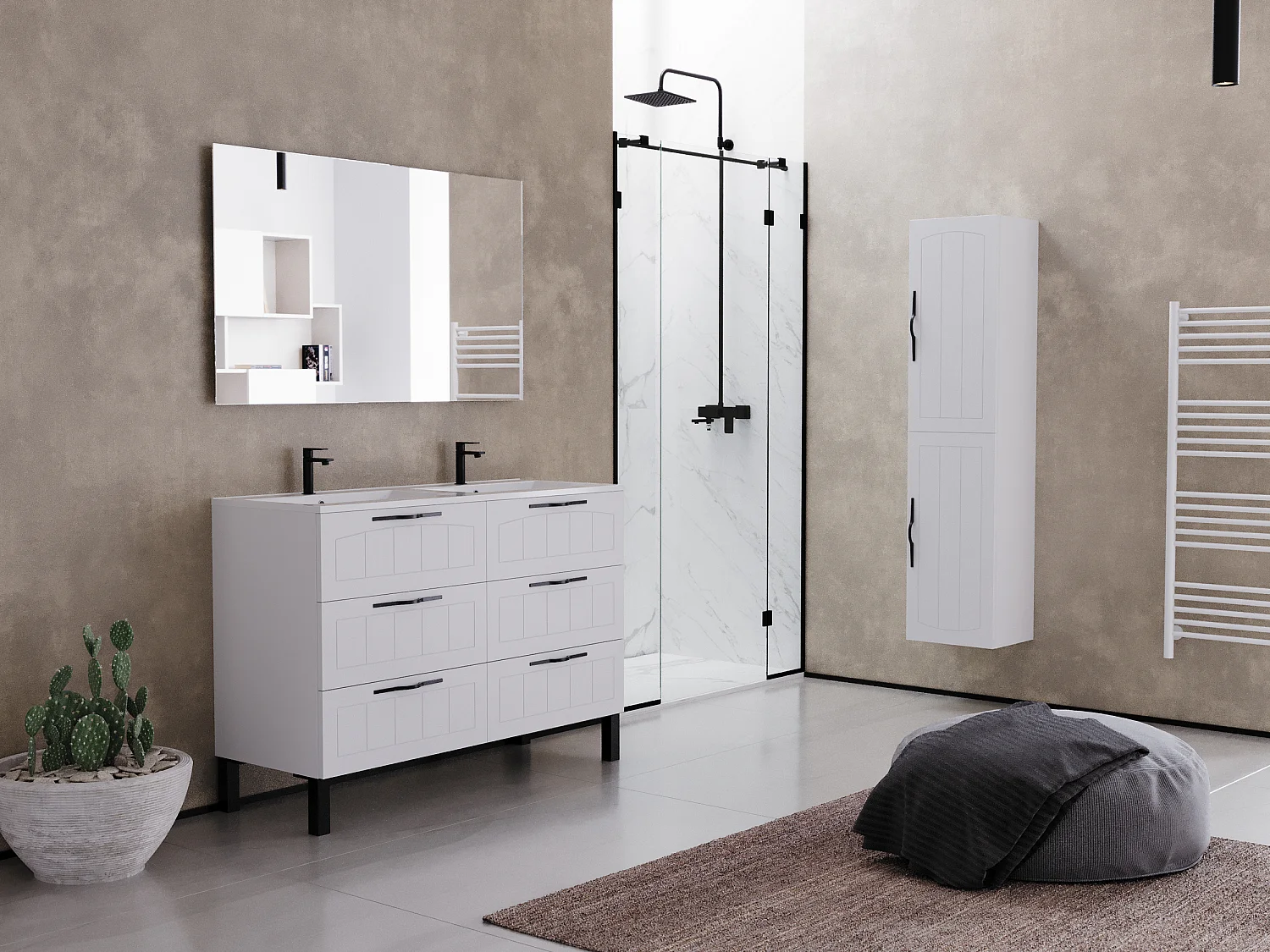 Meuble de salle de bain 120cm double vasque - 6 tiroirs - sans miroir - blanc - CALA