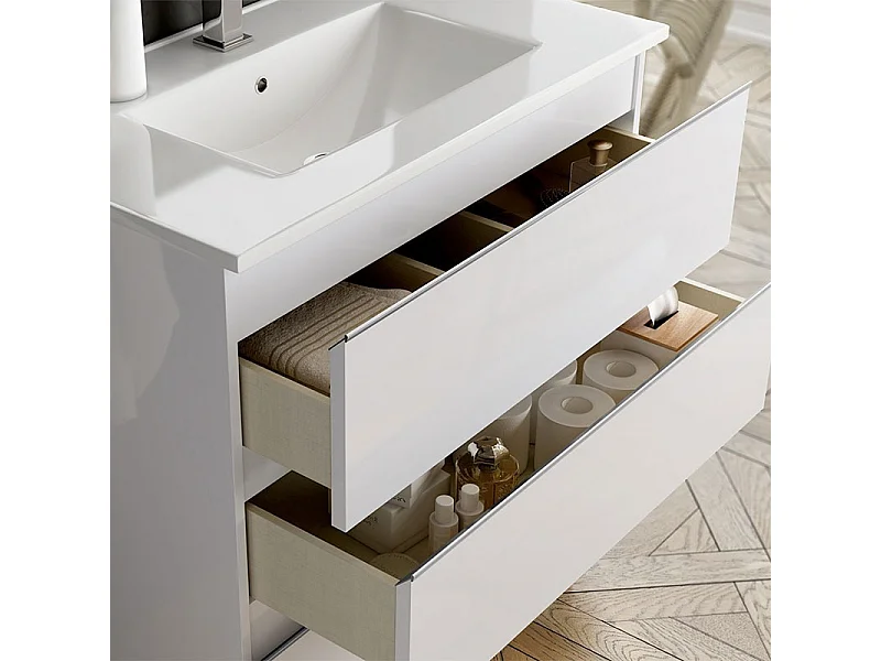 Meuble de salle de bain 120cm double vasque - 6 tiroirs - sans miroir - PALMA - blanc