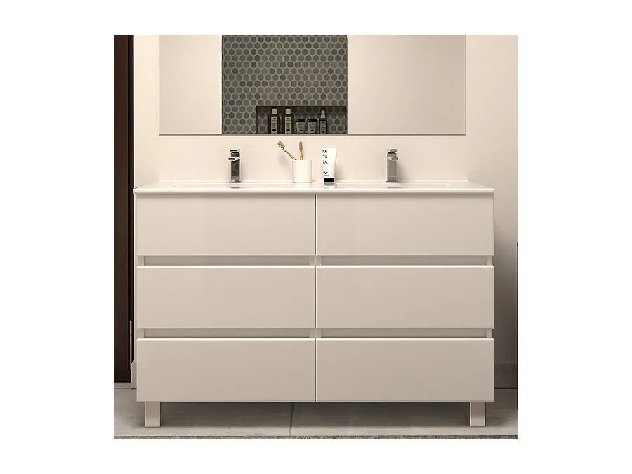 Meuble de salle de bain 120cm double vasque - 6 tiroirs - blanc - MAYOR