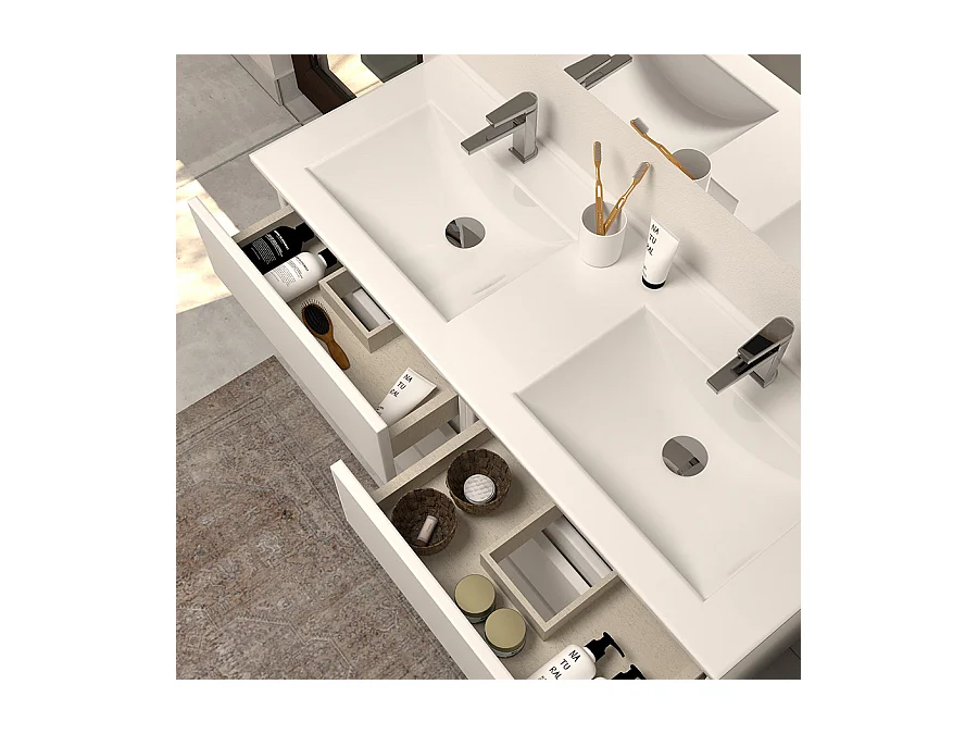 Meuble de salle de bain 120cm double vasque - 6 tiroirs - blanc - MAYOR