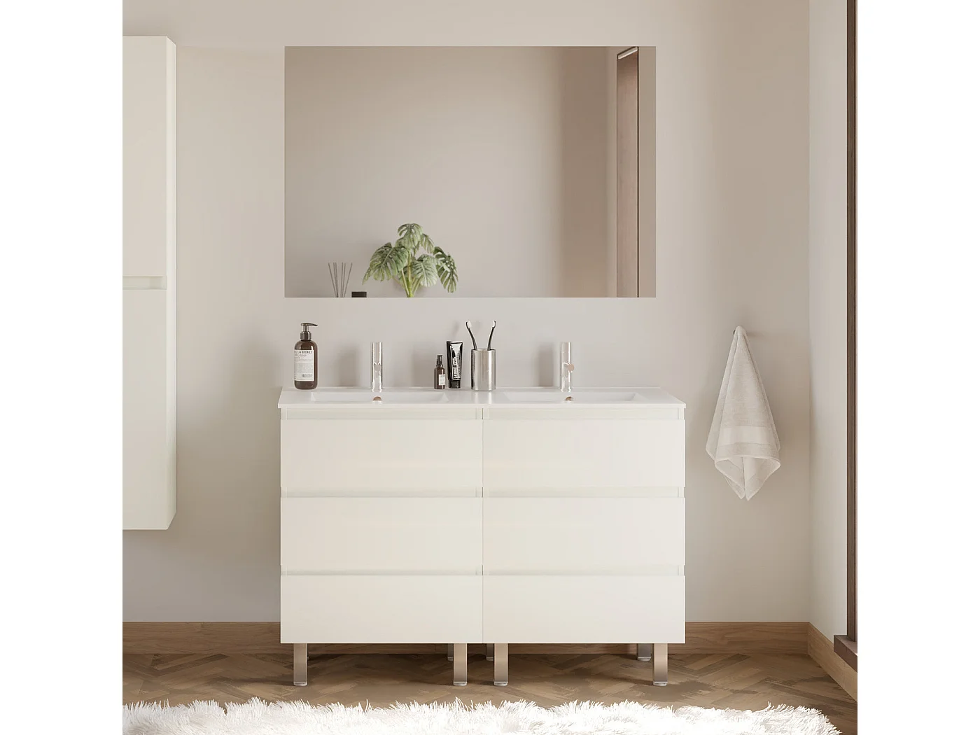 Meuble de salle de bain 120cm double vasque - 6 tiroirs - blanc - MAYOR