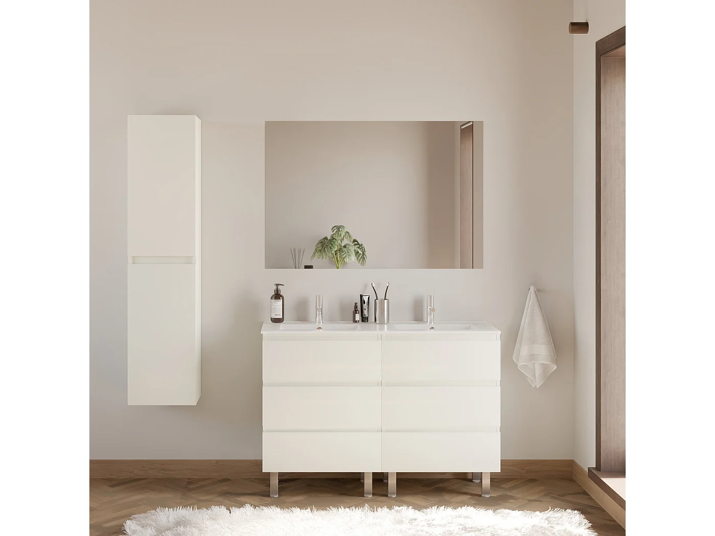 Meuble de salle de bain 120cm double vasque - 6 tiroirs - blanc - MAYOR