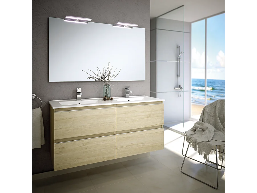 Meuble de salle de bain 120cm double vasque - 4 tiroirs - BALEA - bambou (chêne clair)