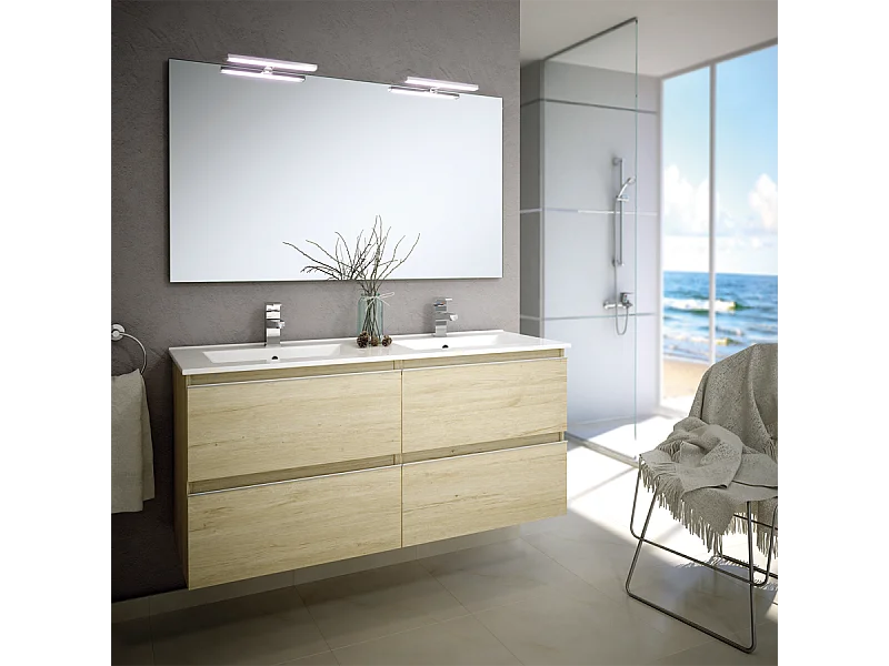 Meuble de salle de bain 120cm double vasque - 4 tiroirs - BALEA - bambou (chêne clair)