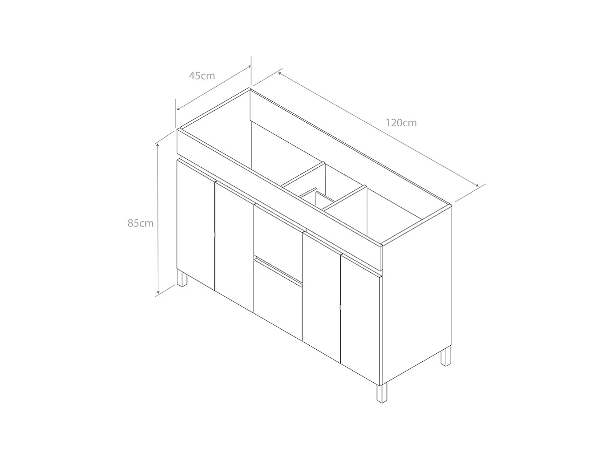 Meuble de salle de bain 120cm sur pieds avec plateau et deux cuves à poser rondes - sans miroir - portes et tiroirs - cambrian (chêne clair) - HARO