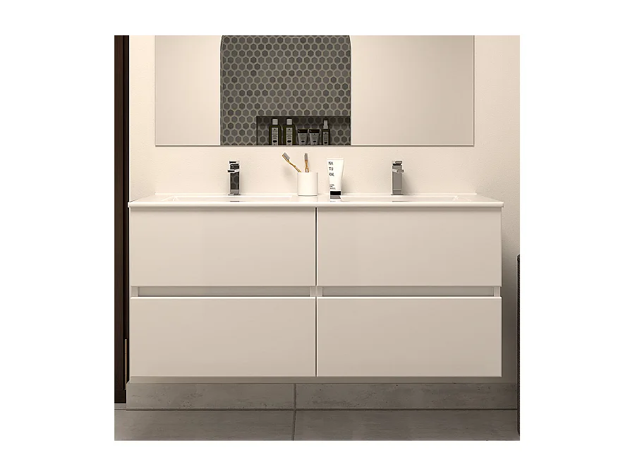 Meuble de salle de bain 120cm double vasque - sans miroir - 4 tiroirs - blanc - IDA