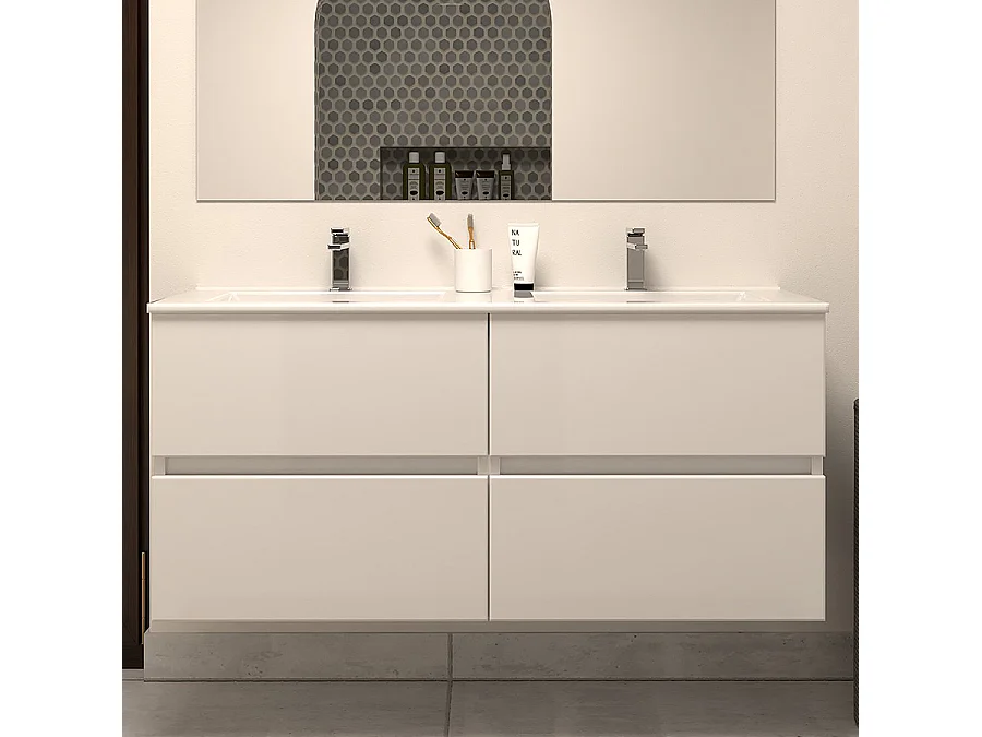 Meuble de salle de bain 120cm double vasque - sans miroir - 4 tiroirs - blanc - IDA