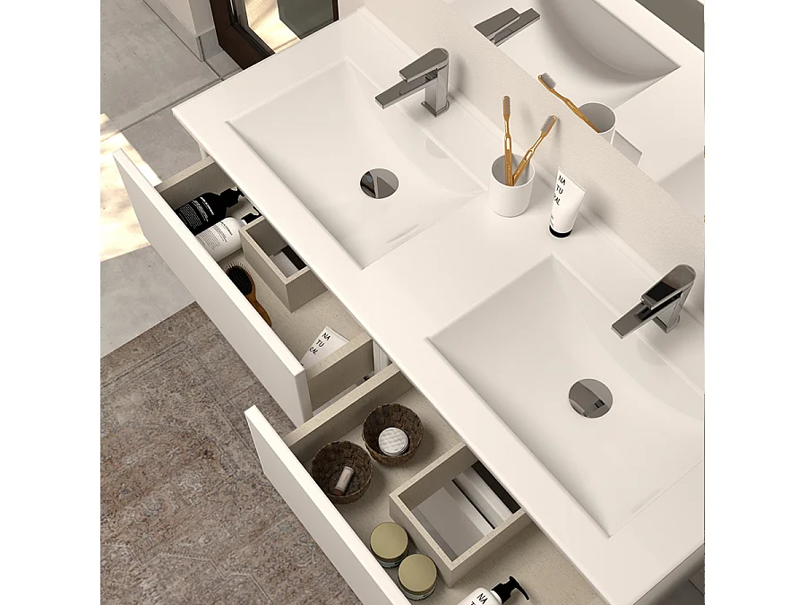 Meuble de salle de bain 120cm double vasque - sans miroir - 4 tiroirs - blanc - IDA