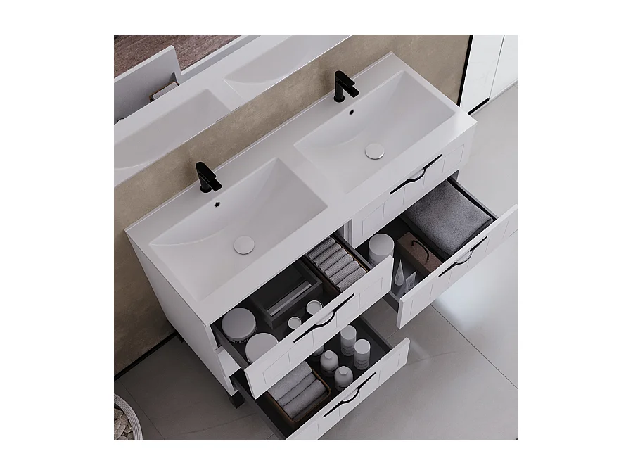 Meuble de salle de bain 120cm double vasque - 6 tiroirs - blanc - CALA