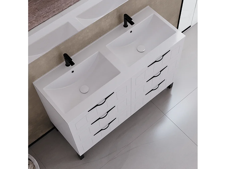 Meuble de salle de bain 120cm double vasque - 6 tiroirs - blanc - CALA