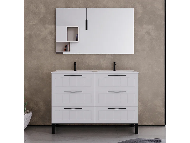 Meuble de salle de bain 120cm double vasque - 6 tiroirs - blanc - CALA