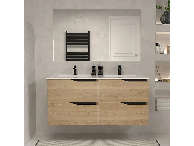 Meuble de salle de bain 120cm double vasque - 4 tiroirs - madera miel (bois clair) - LUNA
