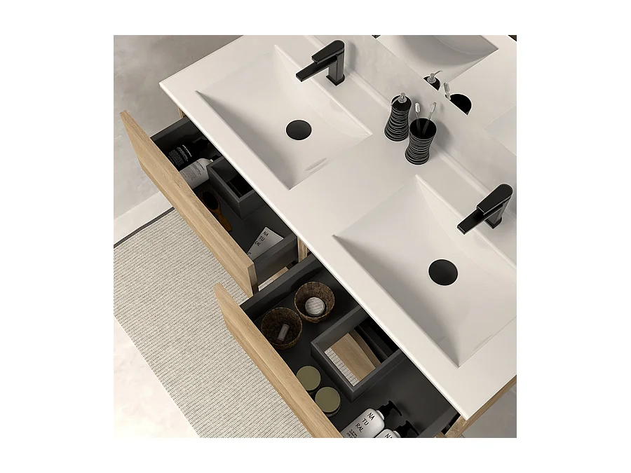 Meuble de salle de bain 120cm double vasque - 4 tiroirs - madera miel (bois clair) - LUNA