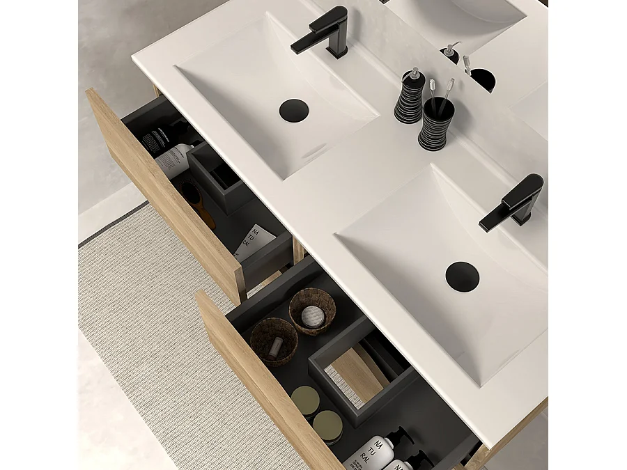 Meuble de salle de bain 120cm double vasque - 4 tiroirs - madera miel (bois clair) - LUNA