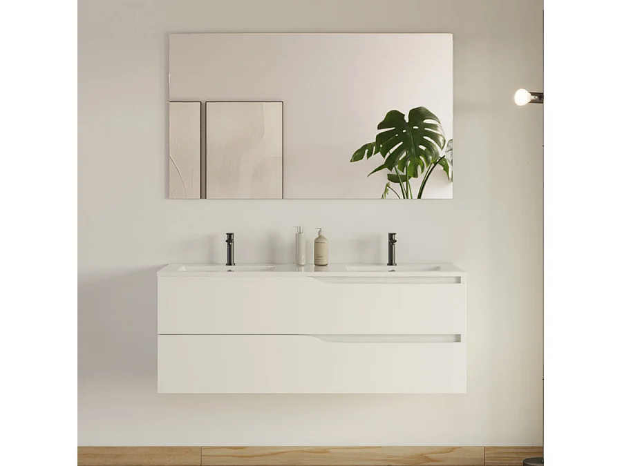 Meuble de salle de bain 120cm avec plan double vasque - 2 tiroirs - sans miroir - blanc - LUNA