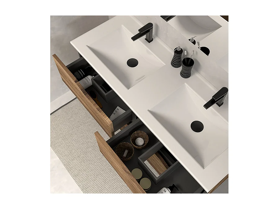 Meuble de salle de bain 120cm double vasque - 4 tiroirs - tabaco (bois foncé) - LUNA