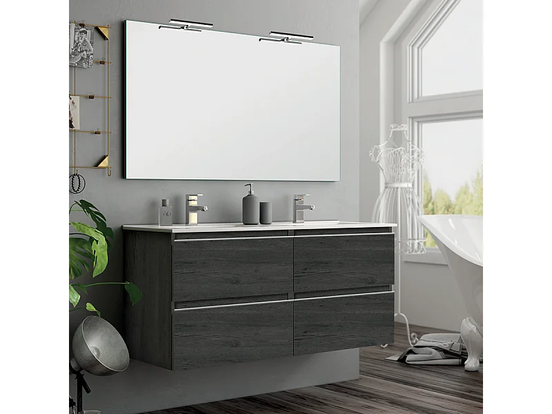 Meuble de salle de bain 120cm double vasque - 4 tiroirs - BALEA - ebony (bois noir)