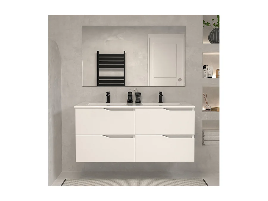 Meuble de salle de bain 140cm double vasque - 4 tiroirs - blanc - LUNA