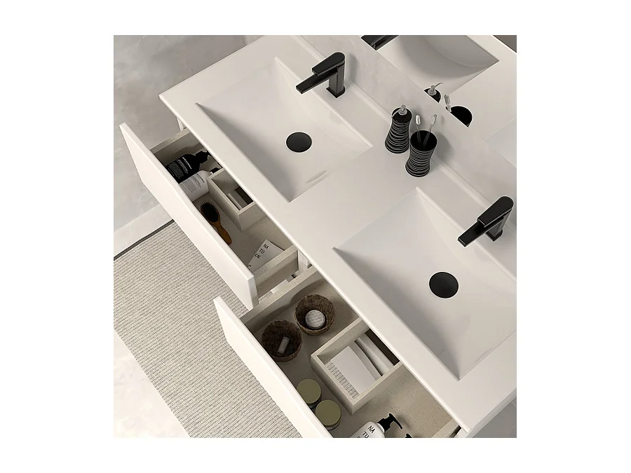 Meuble de salle de bain 140cm double vasque - 4 tiroirs - blanc - LUNA