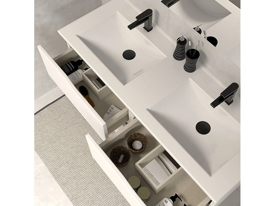 Meuble de salle de bain 140cm double vasque - 4 tiroirs - blanc - LUNA