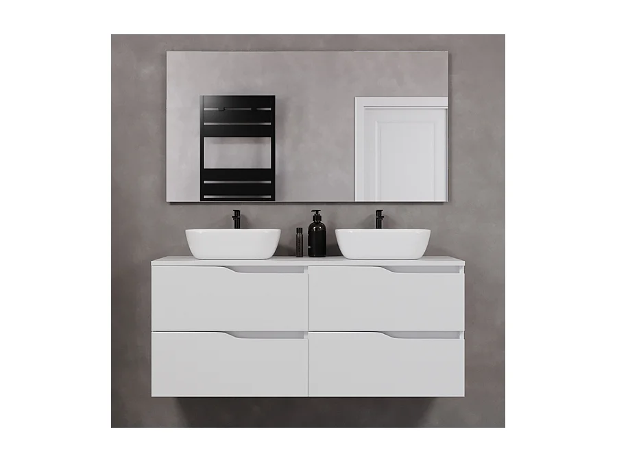 Meuble de salle de bain 120cm avec plateau et deux vasques à poser zeus - 4 tiroirs - blanc - LUNA