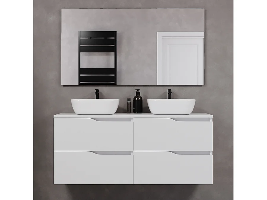 Meuble de salle de bain 120cm avec plateau et deux vasques à poser zeus - 4 tiroirs - blanc - LUNA