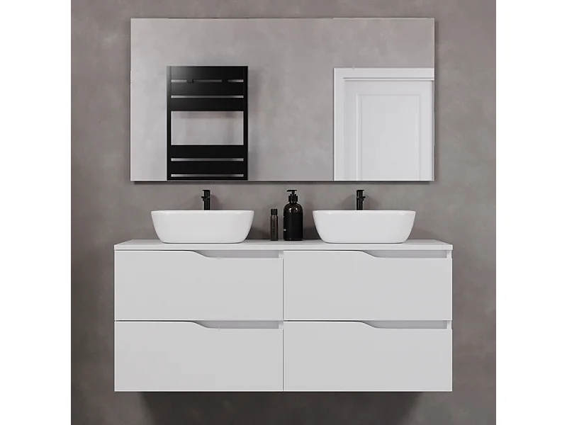 Meuble de salle de bain 120cm avec plateau et deux vasques à poser zeus - 4 tiroirs - blanc - LUNA