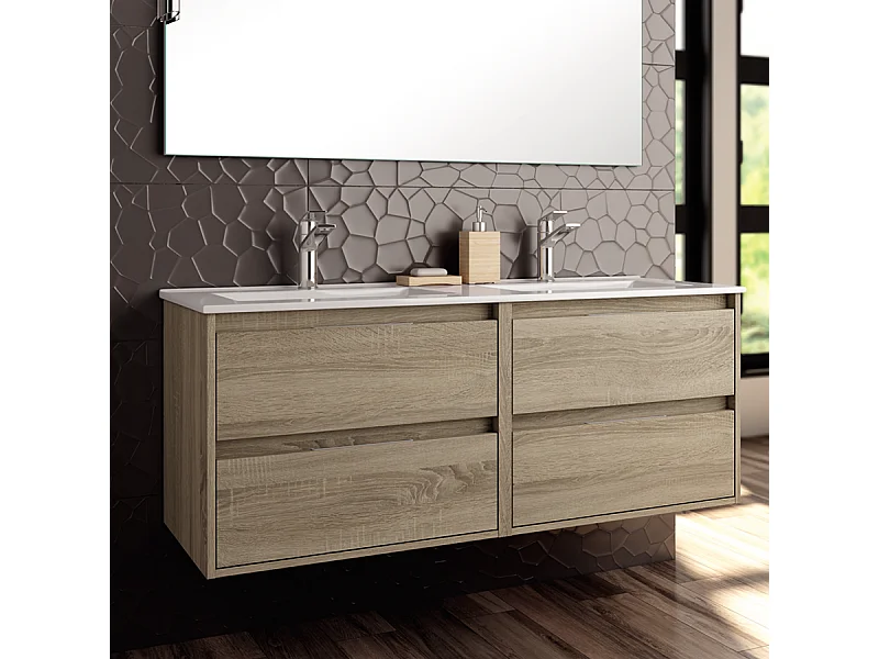 Meuble de salle de bain 120cm double vasque - 4 tiroirs - sans miroir - IRIS - cambrian (chêne)