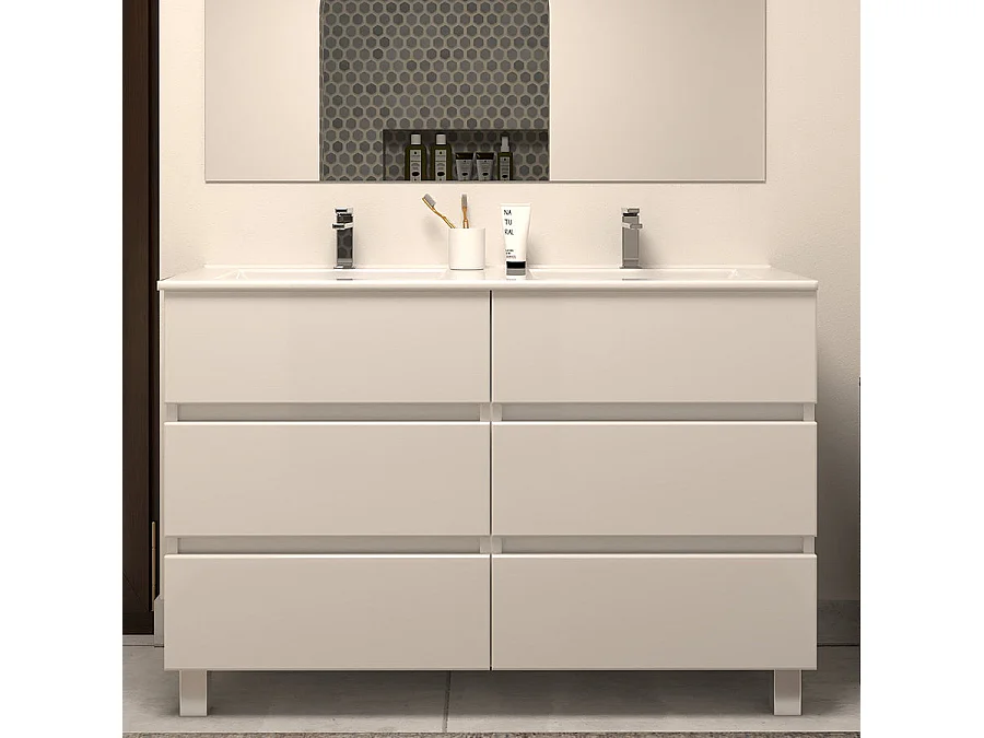Meuble de salle de bain 120cm double vasque - sans miroir - 6 tiroirs - blanc - MAYOR