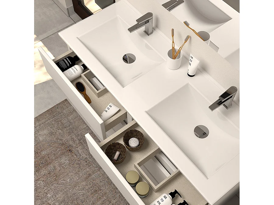 Meuble de salle de bain 120cm double vasque - sans miroir - 6 tiroirs - blanc - MAYOR