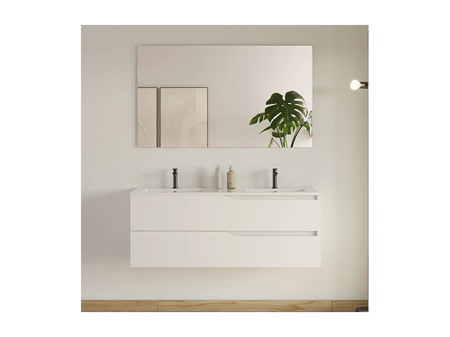 Meuble de salle de bain 120cm avec plan double vasque - 2 tiroirs - blanc - LUNA