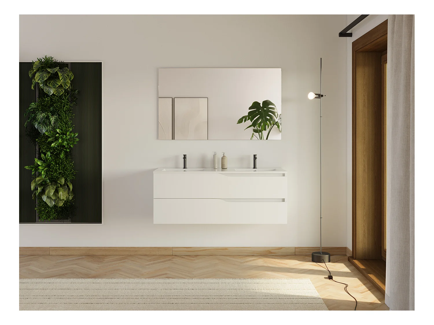 Meuble de salle de bain 120cm avec plan double vasque - 2 tiroirs - blanc - LUNA