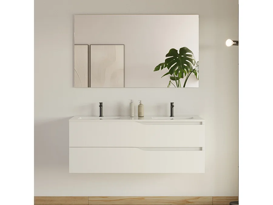 Meuble de salle de bain 120cm avec plan double vasque - 2 tiroirs - blanc - LUNA