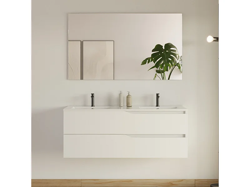 Meuble de salle de bain 120cm avec plan double vasque - 2 tiroirs - blanc - LUNA