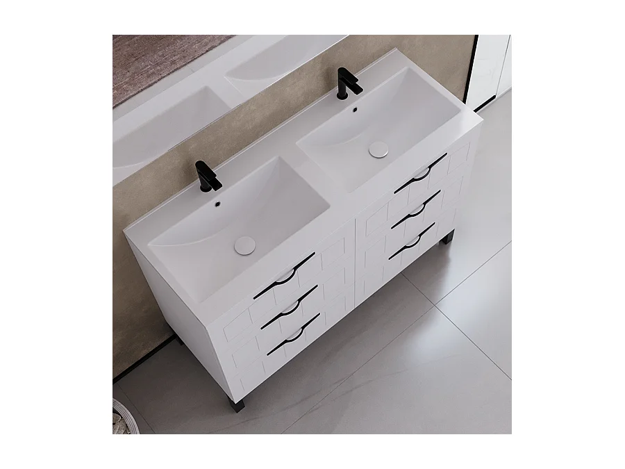 Meuble de salle de bain 140cm double vasque - 6 tiroirs - blanc - CALA
