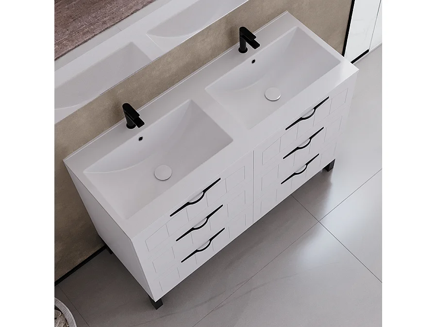 Meuble de salle de bain 140cm double vasque - 6 tiroirs - blanc - CALA