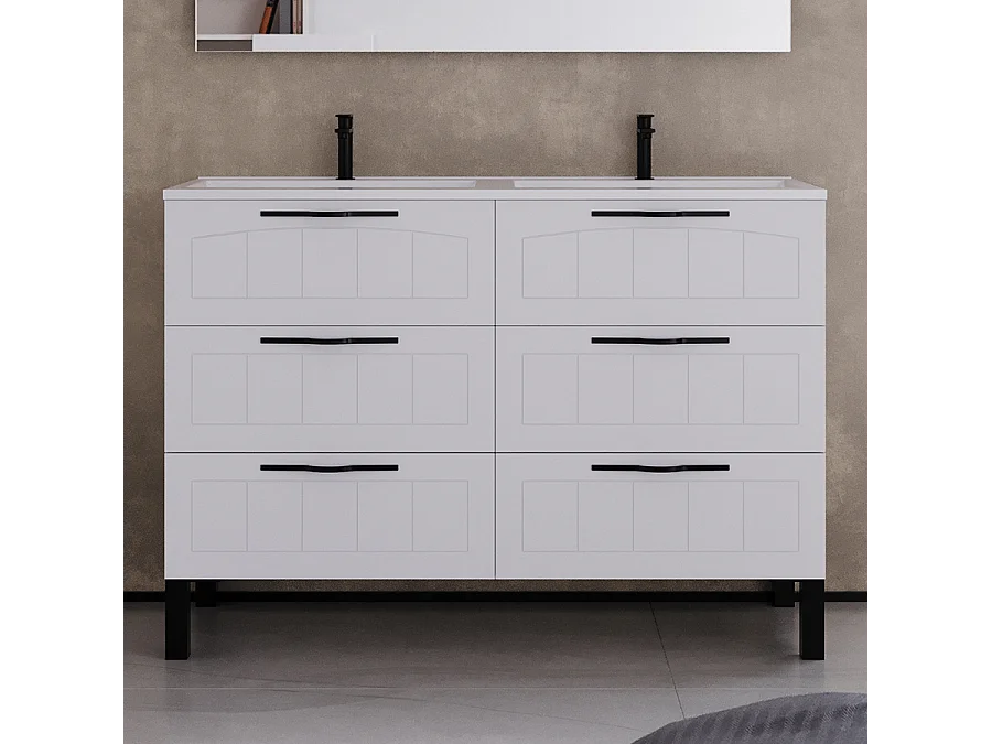 Meuble de salle de bain 140cm double vasque - 6 tiroirs - blanc - CALA