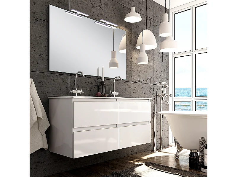 Meuble de salle de bain 120cm double vasque - 4 tiroirs - BALEA - blanc
