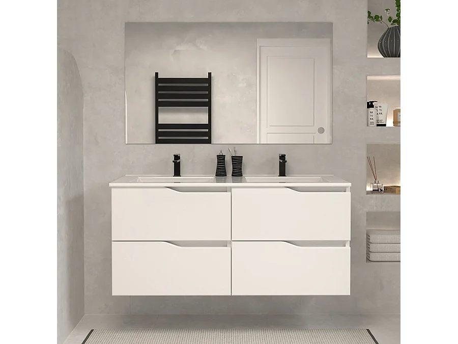 Meuble de salle de bain 120cm double vasque - sans miroir - 4 tiroirs - blanc - LUNA