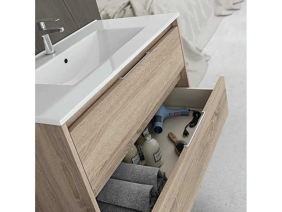 Meuble de salle de bain 120cm double vasque - 4 tiroirs - sans miroir - IRIS - hibernian (bois blanchi)