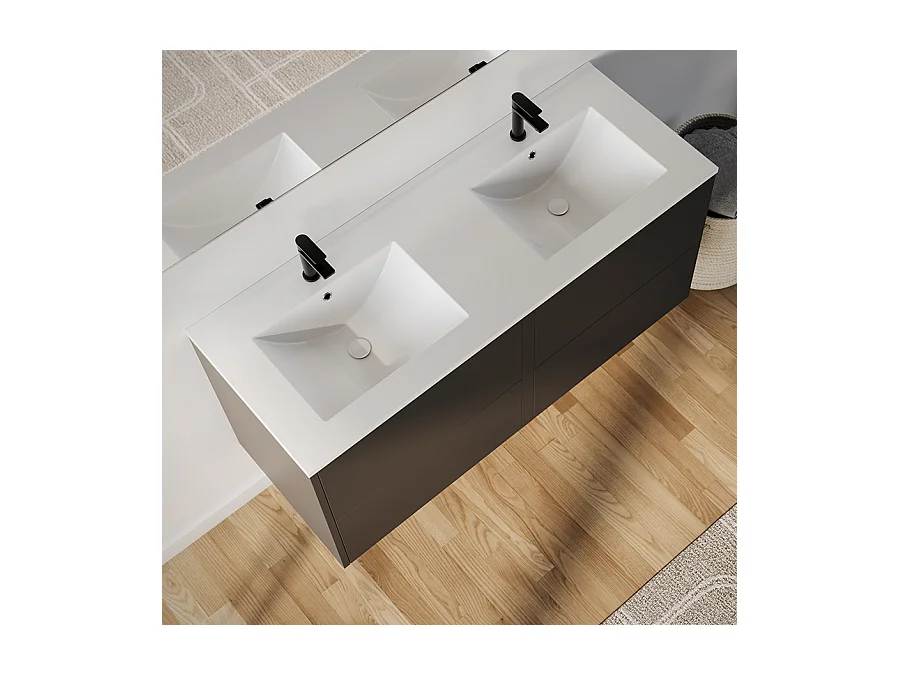 Meuble de salle de bain 120cm avec double vasque - 4 tiroirs - sans miroir - noir - MONA